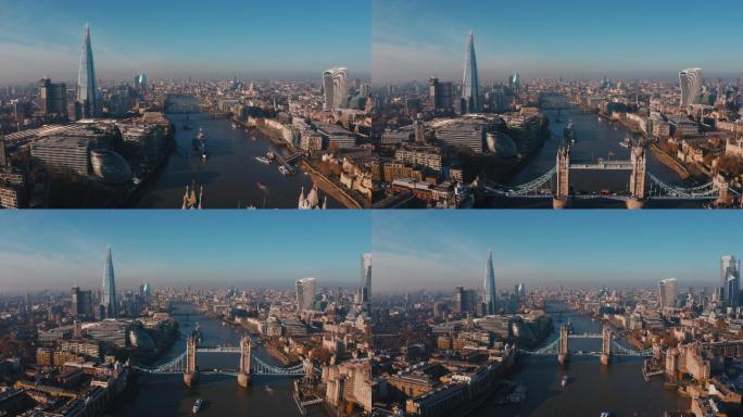 俯瞰泰晤士河国际地标航拍伦敦桥