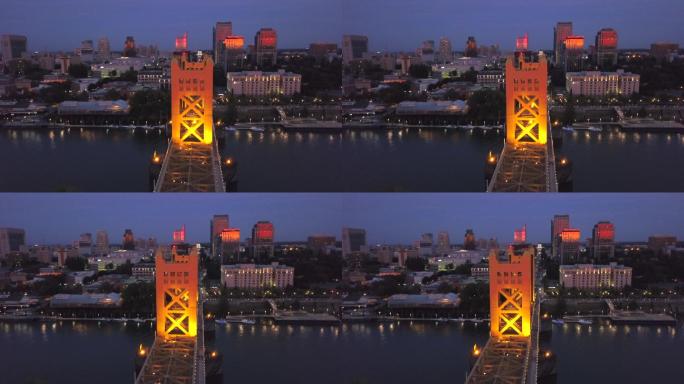 萨克拉门托塔桥和国会大厦夜景