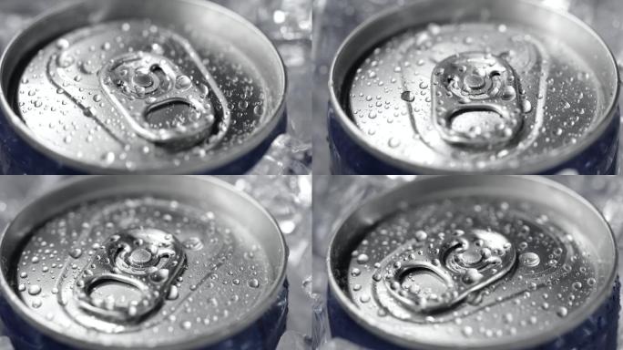 铝苏打罐盖易拉罐水汽近景拍摄