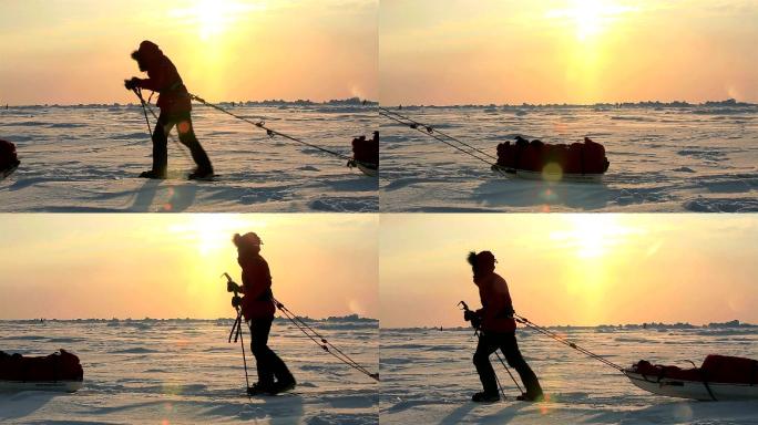 极地探险队的成员冰雪冬奥会雪地运动极限项
