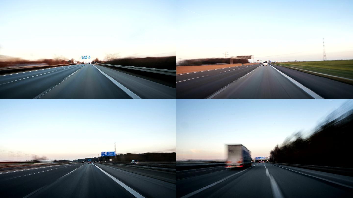 黄昏时分在德国高速公路上旅行