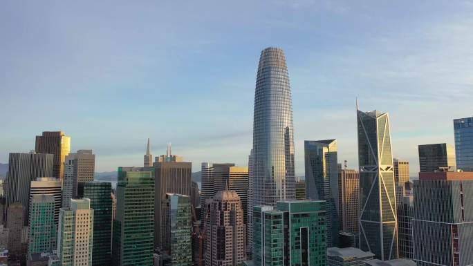 黎明时分旧金山摩天楼鸟瞰图