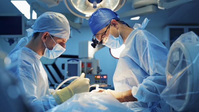 手术室的两名神经外科医生提供神经外科手术。