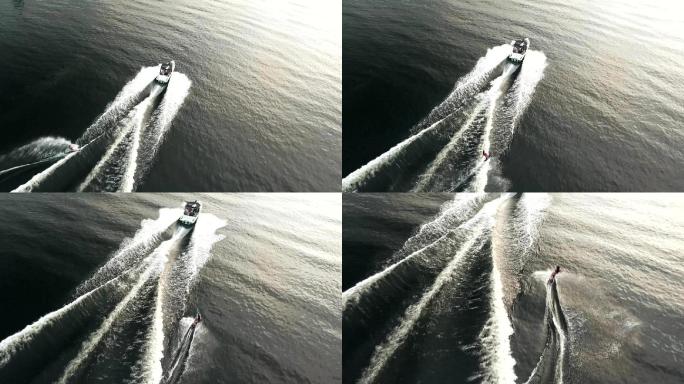公海中的水上滑板轮船邮轮帆船旅游极限运动