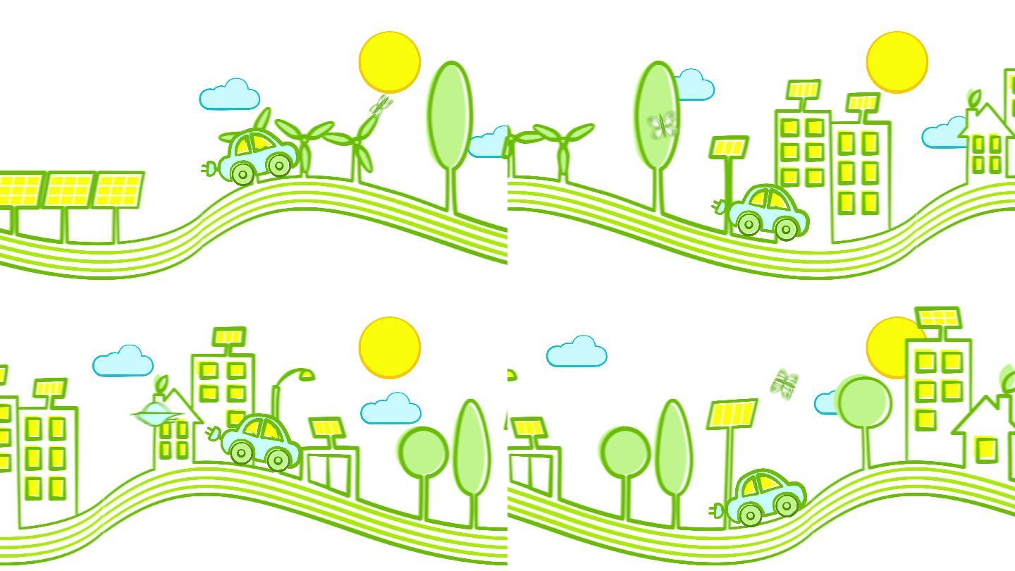 电动汽车在生态清洁的城市里行驶。