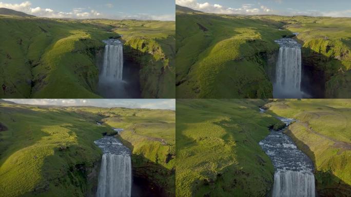 绿色冰岛的斯科加福斯瀑布
