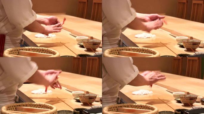 制作和切割传统寿司
