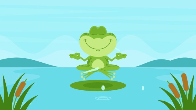 冥想中的绿蛙卡通视频素材