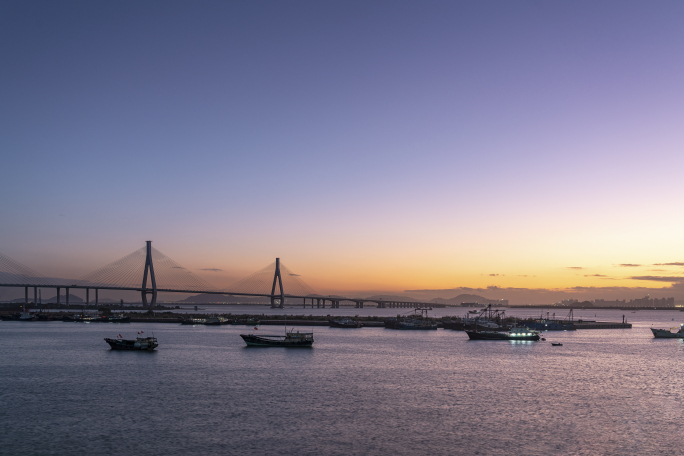 珠海洪鹤大桥与洪湾中心渔港日落延时4K