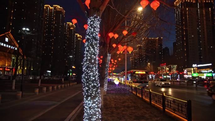 春节过年城市亮化红色灯笼