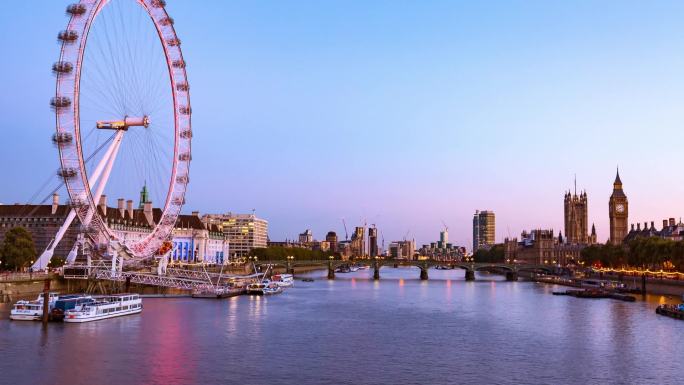 时间流逝的伦敦眼英国伦敦地标建筑摩天轮