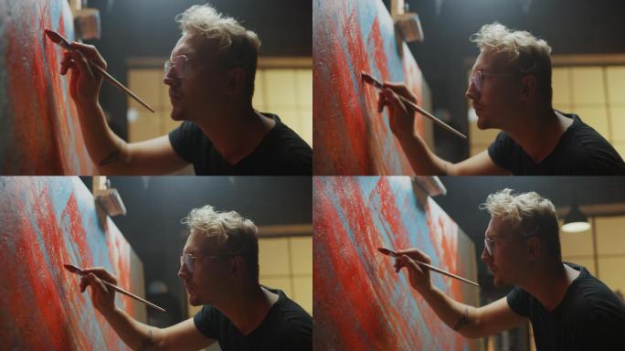 艺术家正在绘画外国人男性画家视频素材