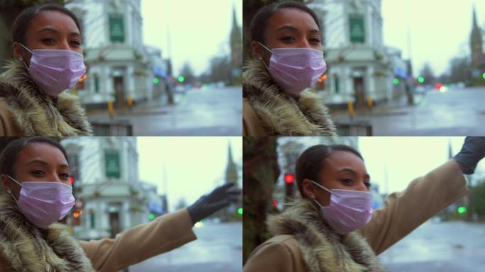 一名女子戴着口罩街头街景戴口罩防疫抗疫