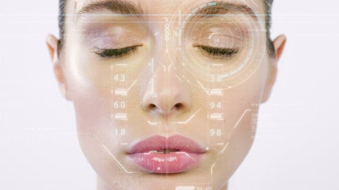 未来派和技术扫描美女的面部