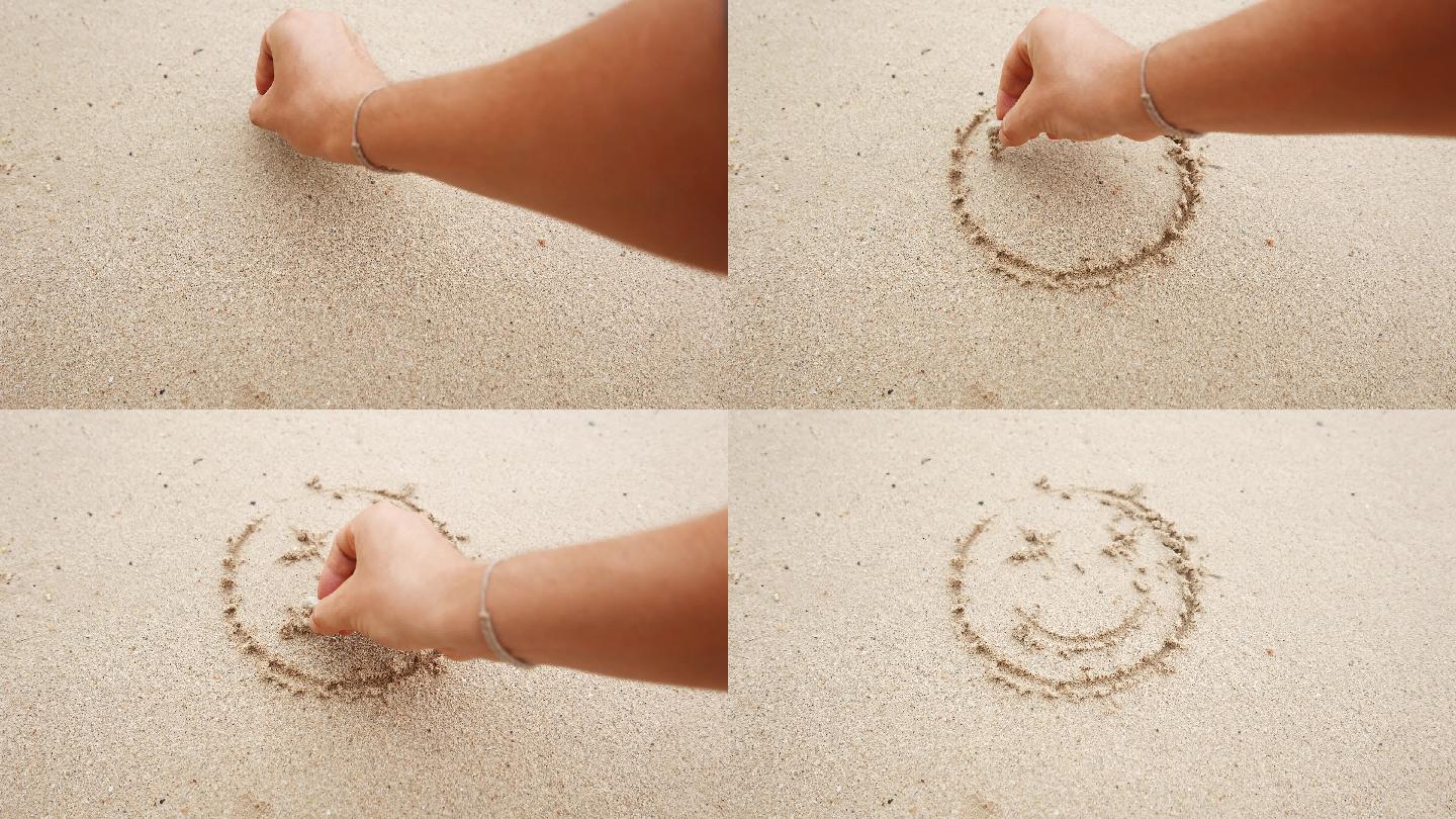 沙滩上微笑的太阳脸高清摄影大图-千库网