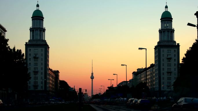 柏林的日落街景街头地标建筑西方国家