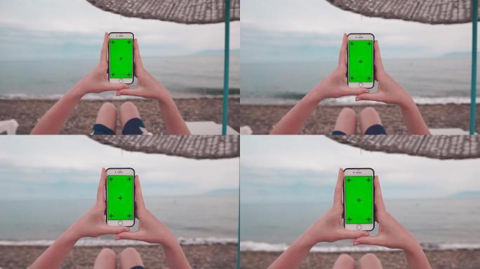 移动电话上的绿色屏幕可抠像