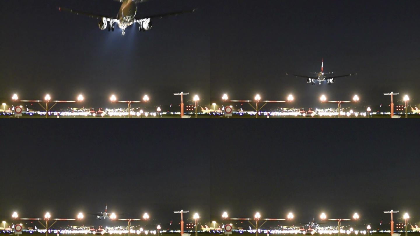 夜间降落的客机中国民航客机降落机场夜间国