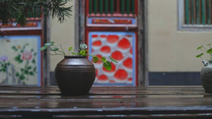 春节素材雨中客家围屋元素