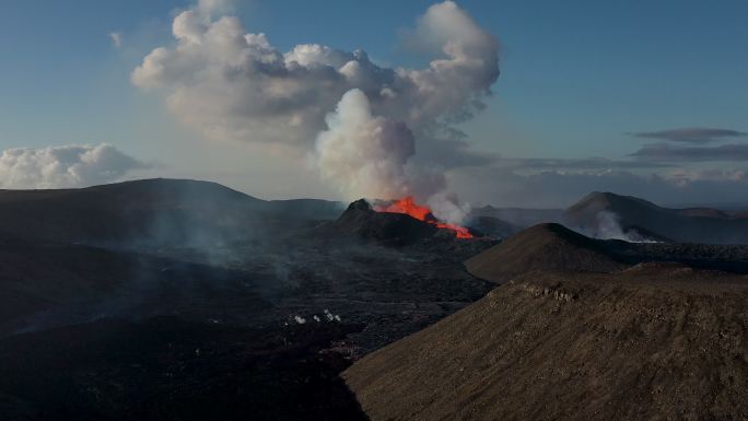 冰岛火山喷发风景鸟瞰图