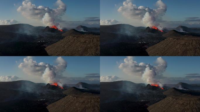冰岛火山喷发风景鸟瞰图
