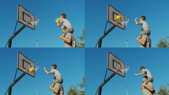 父亲和儿子喜欢打篮球