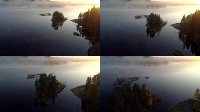 芬兰清晨雾蒙蒙的湖面