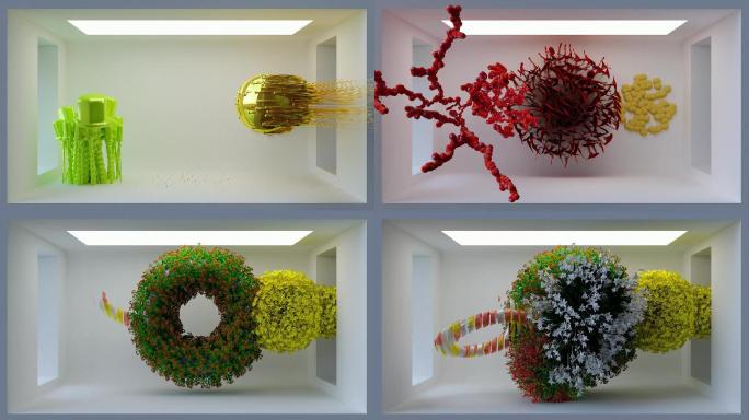 裸眼3D粒子艺术画廊抽象3d橱窗动画素材