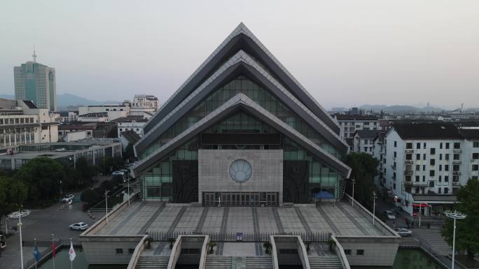 航拍浙江绍兴大剧院地标建筑