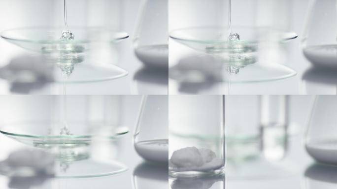 在实验室里，透明凝胶落在玻璃板上