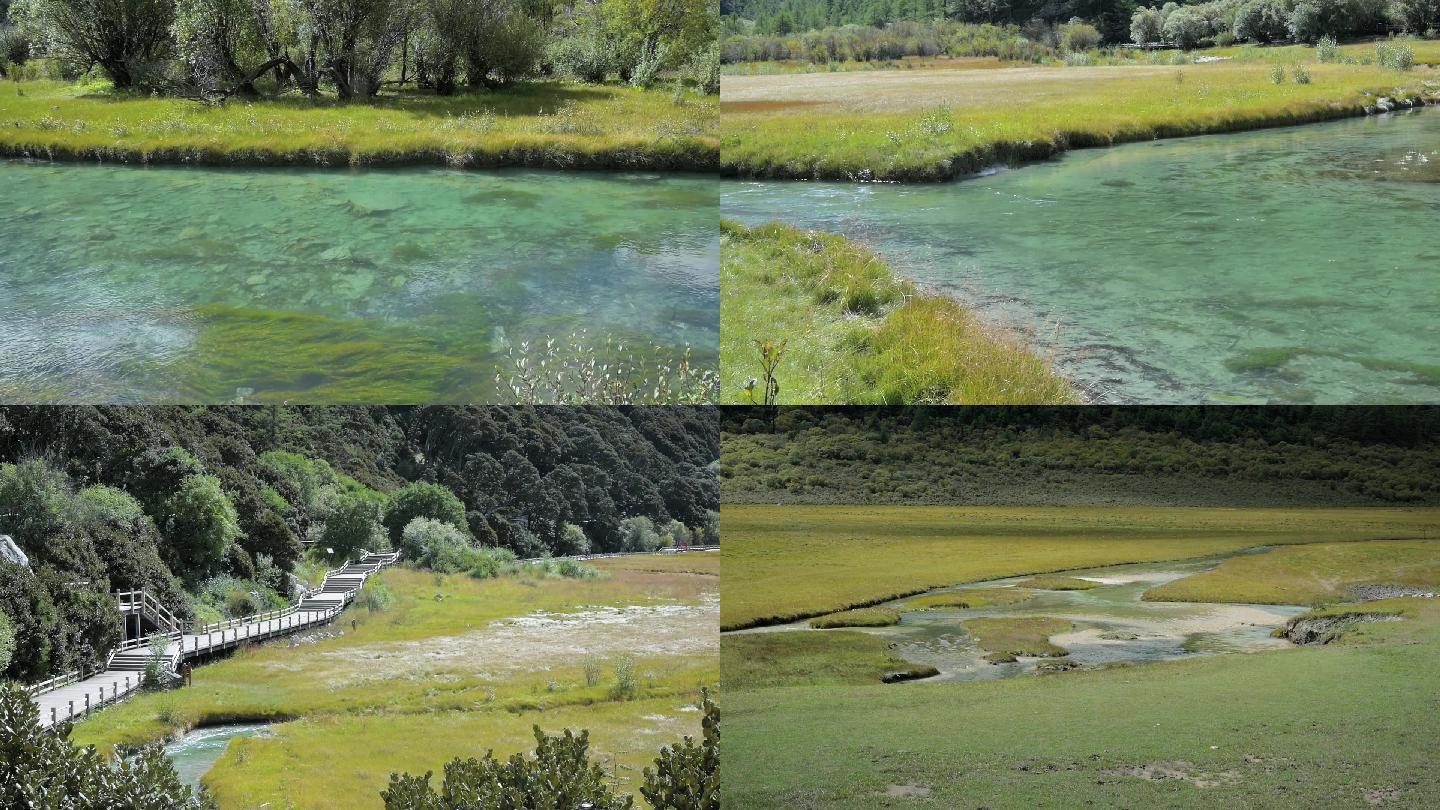 清澈河流草地栈道稻城亚丁1