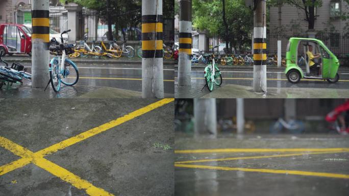 在瓢泼大雨下骑车