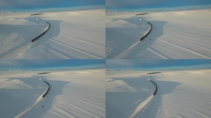 东部快车在雪地上的空中拍摄。