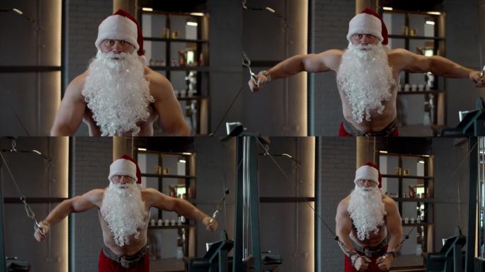 圣诞老人在健身馆训练