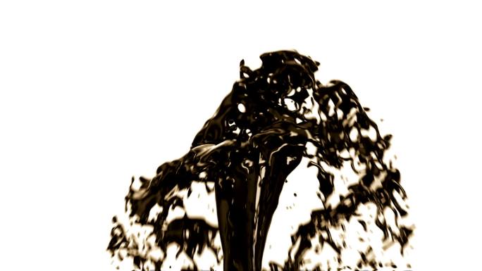 黑色喷泉3d动画石油液体原油井喷喷水喷洒