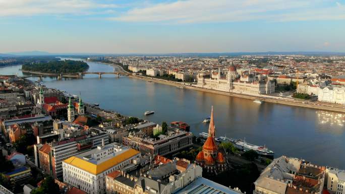 匈牙利布达佩斯多瑙河鸟瞰图