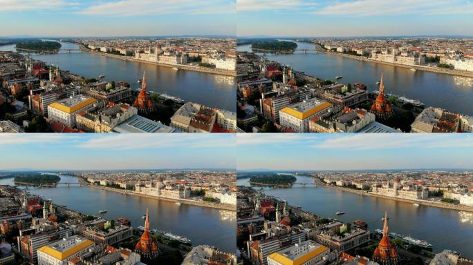 匈牙利布达佩斯多瑙河鸟瞰图