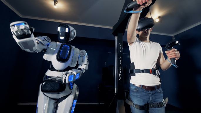 一个仿人机器人虚拟VR眼镜全息未来科技产