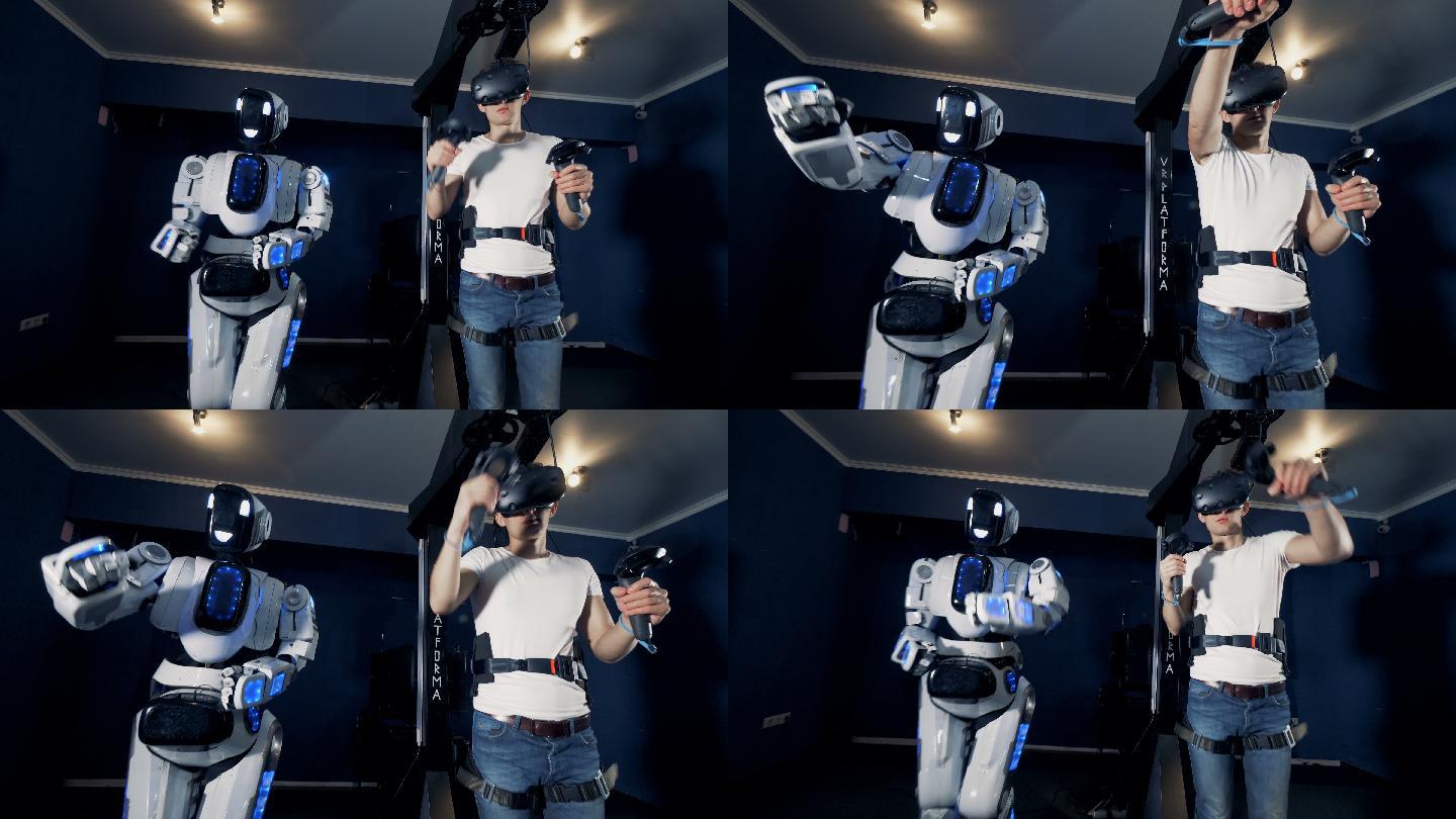 一个仿人机器人虚拟VR眼镜全息未来科技产