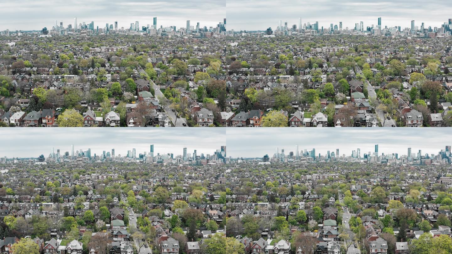 城市住宅鸟瞰图。居住区大气全景空镜