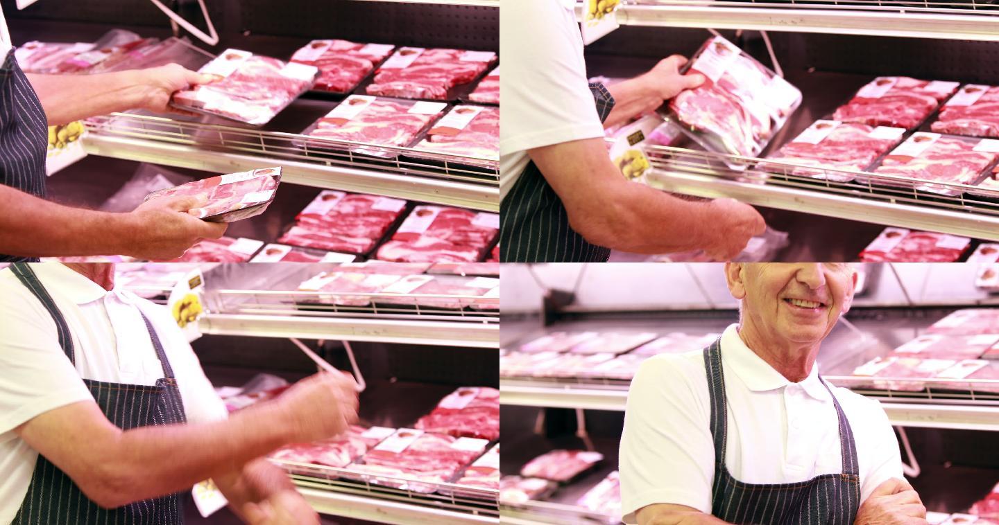 食品整理摆放超市商业肉类