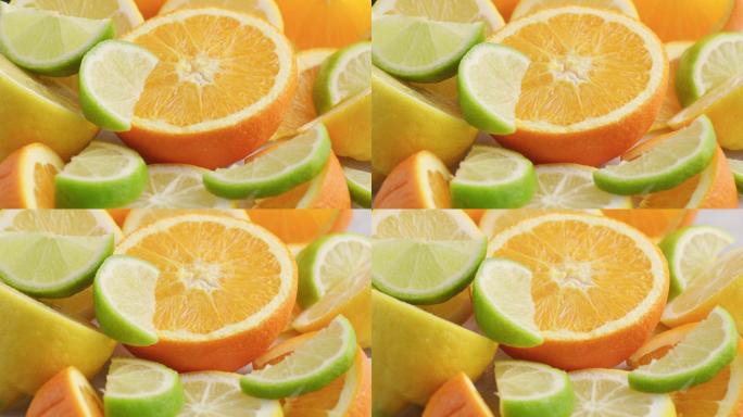 各种新鲜的柑橘切片水果