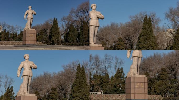 抚顺雷锋纪念馆雷锋墓前面站立塑像