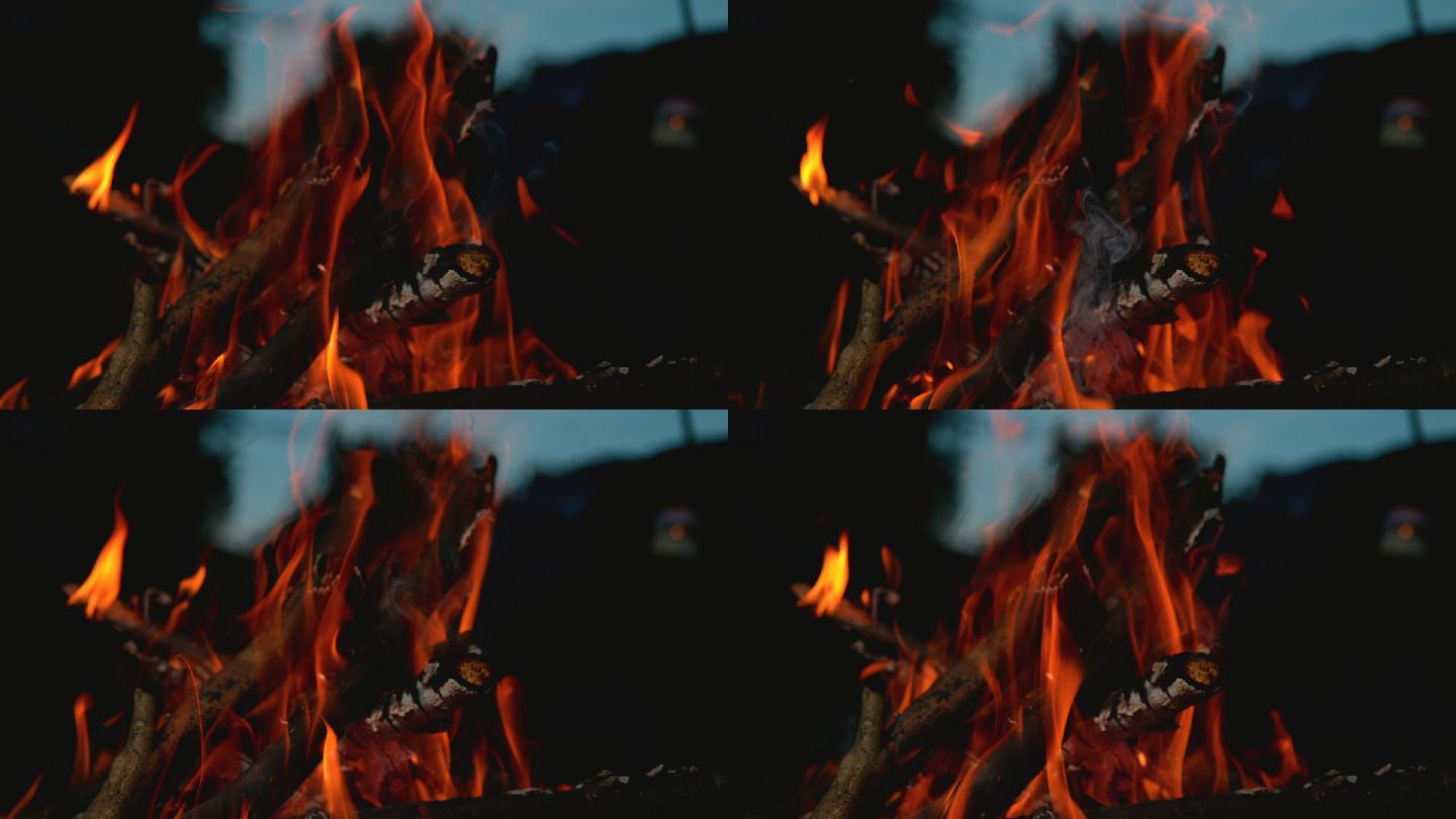 燃烧的篝火升格灶台慢镜头柴火火苗
