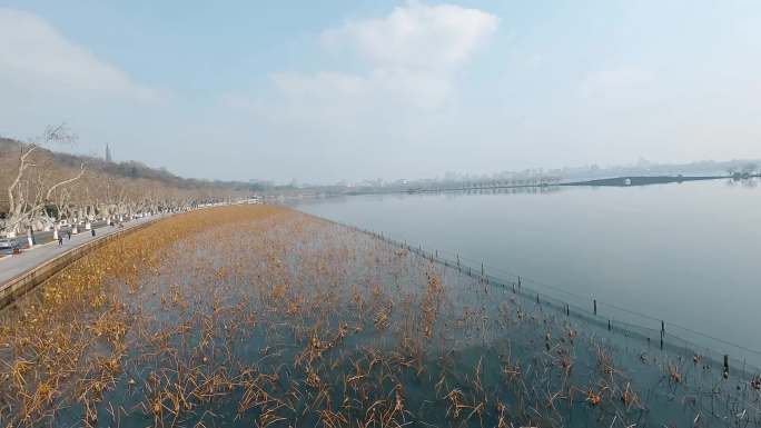 穿越机航拍杭州冬天西湖北山路