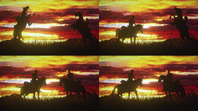 两个牛仔骑在马背上动画