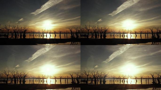 阿根廷布宜诺斯艾利斯省埃皮肯湖的日落天空