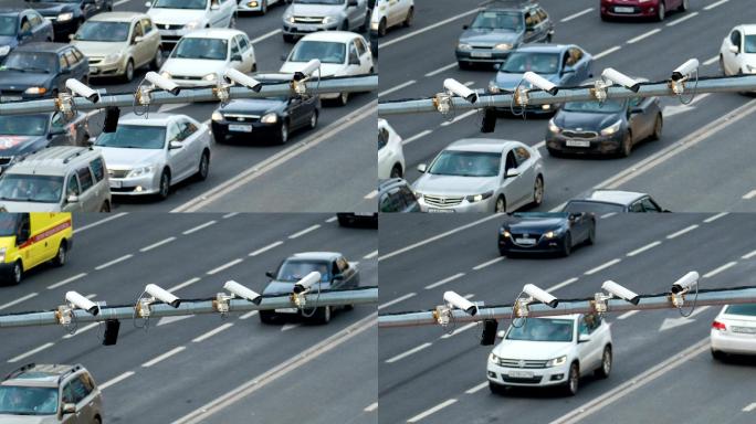 四个交通安全摄像头监控的特写镜头