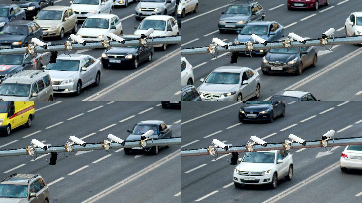 四个交通安全摄像头监控的特写镜头