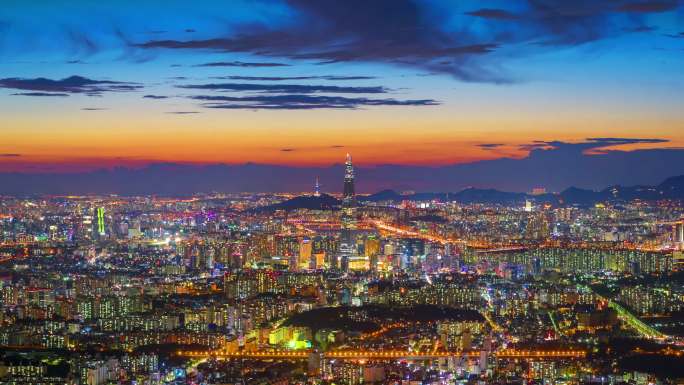 韩国首尔市的时间落日